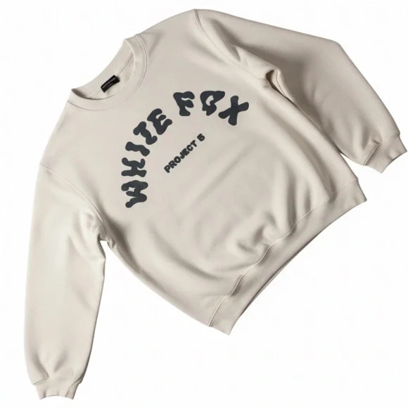 White Fox Project 5 Cream Crewneck Oversized Neutral Aesthetic Sweatshirt - Picture 3 of 4